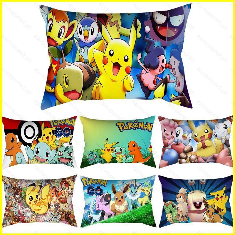 ST2 Pokemon Hoạt Hình Gối Anime Hình Chữ Nhật 30x50CM Sofa Phòng Ngủ Pikachu Tro Ketchum Trang Trí Da Đào Gối Cov