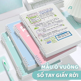 Sổ còng khổ B5, bìa nhựa trong có thể decor, ruột giấy kẻ caro 120 trang, còng kim loại dễ thao tác, phong cách Nhật Bản