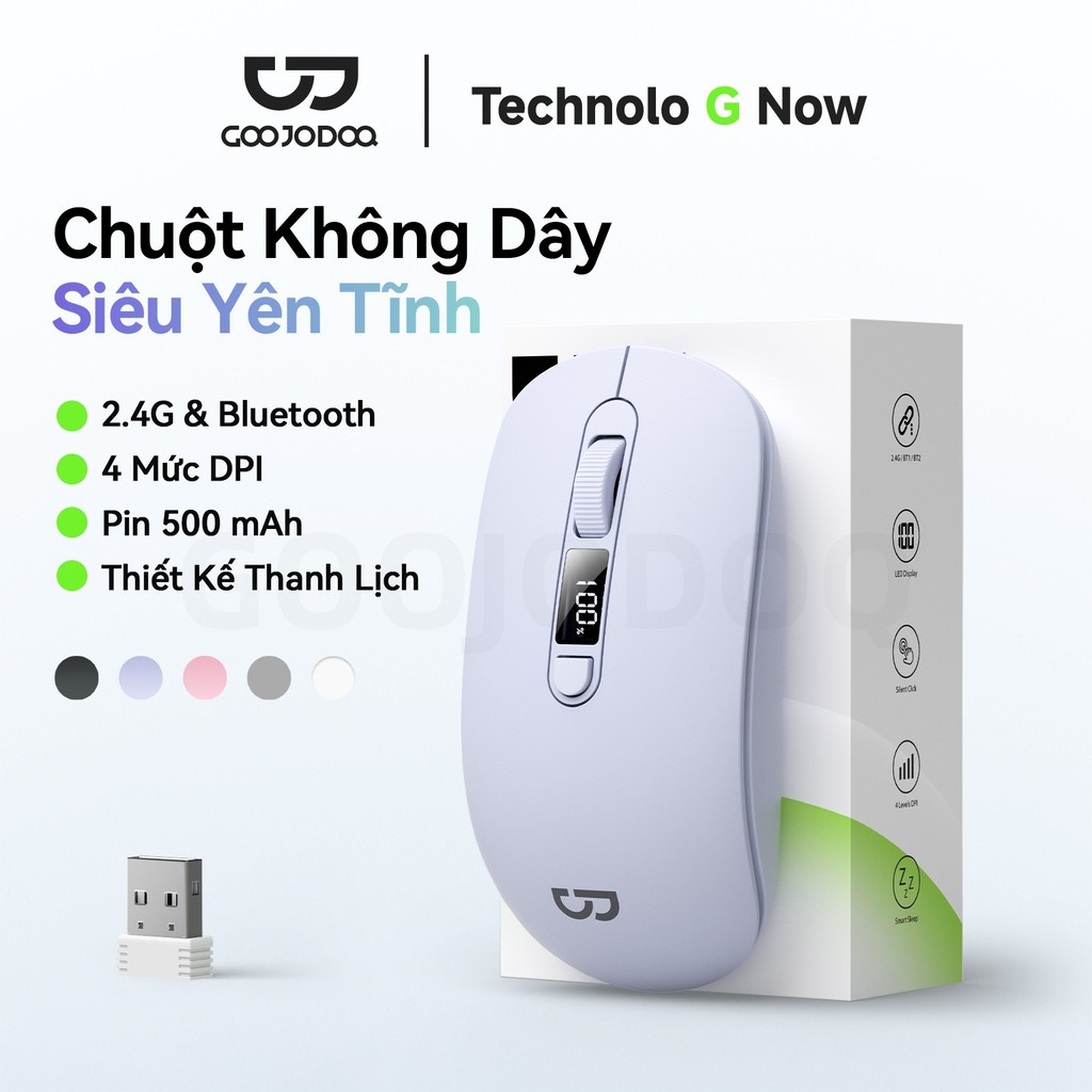 Chuột không dây GOOJODOQ DPI chính xác 4 cấp, Màn hình kỹ thuật số im lặng, Có thể sạc lại, Kết nối hai chế độ