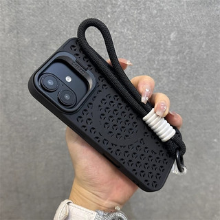 Đi kèm dây buộc cho iPhone 17 16 Pro Max 15 Plus 14 13 12 11 Vỏ tản nhiệt Giá đỡ ống kính từ tính Vỏ bảo vệ silicon TPU Thẩm mỹ mềm Vỏ điện thoại chống sốc