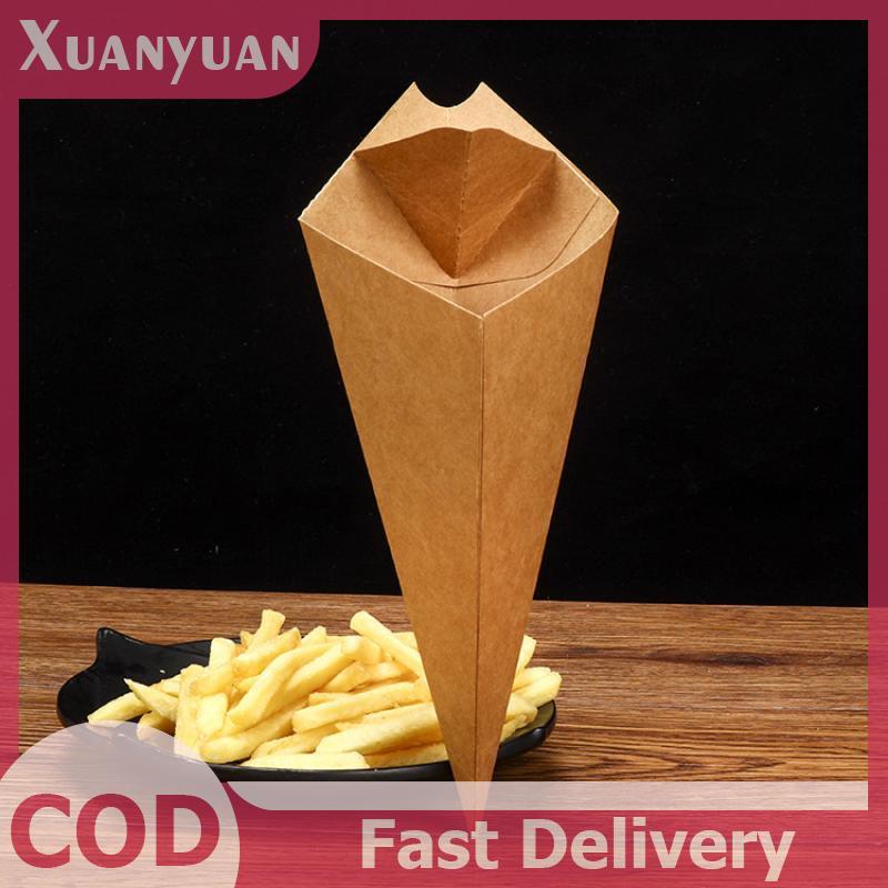 XUAN 50 Chiếc Hộp Nón Chips Ketchup Cup Thức Ăn Nhanh Nhà Hàng Mang Ra Gói Giấy Thực Phẩm Dùng Một Lần VN
