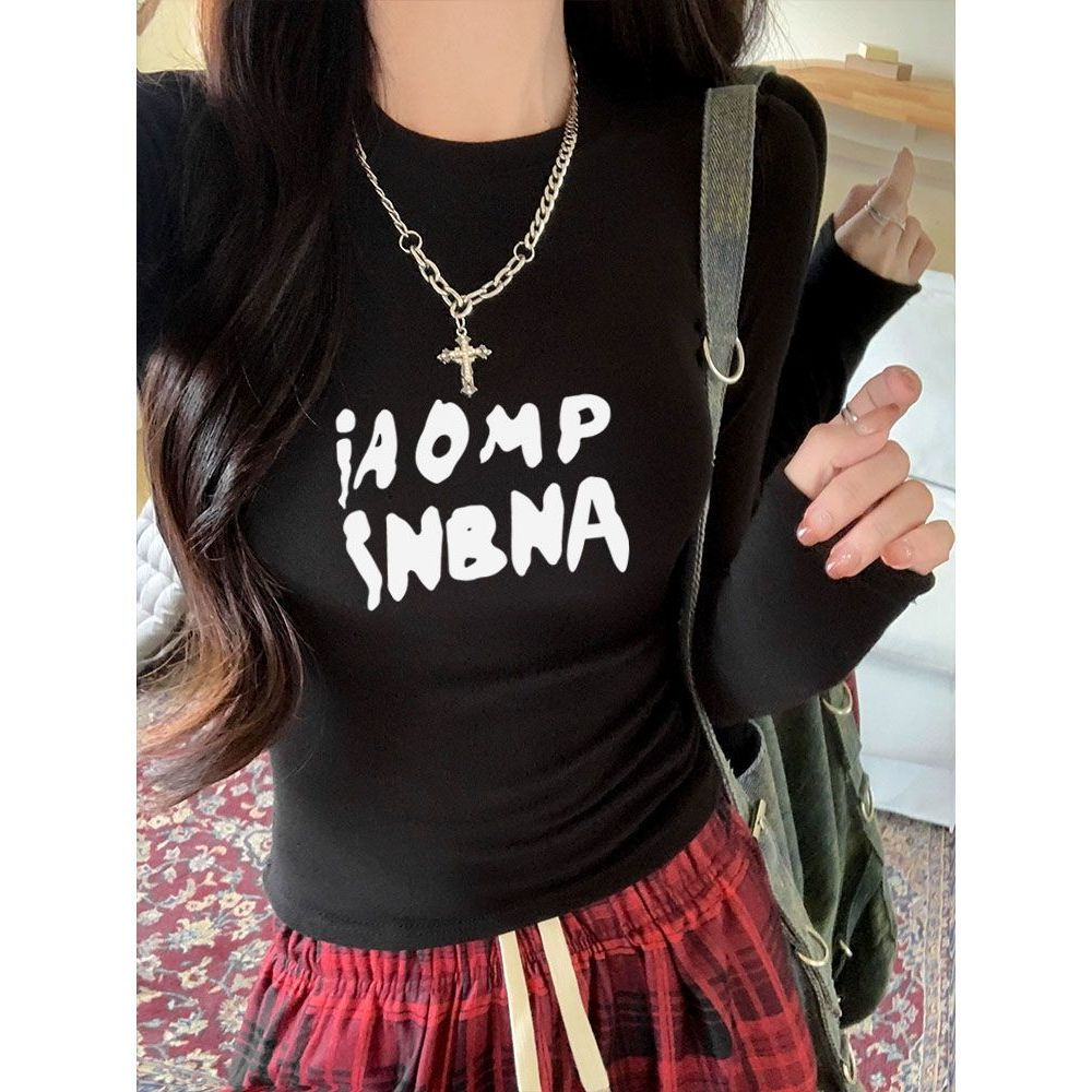 Milyfashion Đức Nhung Chữ In Hình Vai Trước Dài Tay T Thu Đông Skinny Slim-Fit Slim Hơn Nhìn Top Đáy Bên Ngoài Mặc Phong Cách Mới