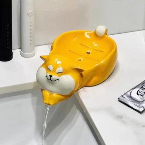 Đĩa xà phòng gốm sứ sáng tạo hoạt hình, Giá đựng xà phòng Shiba Inu dễ thương, Khay đựng xà phòng thoát nước cho phòng tắm