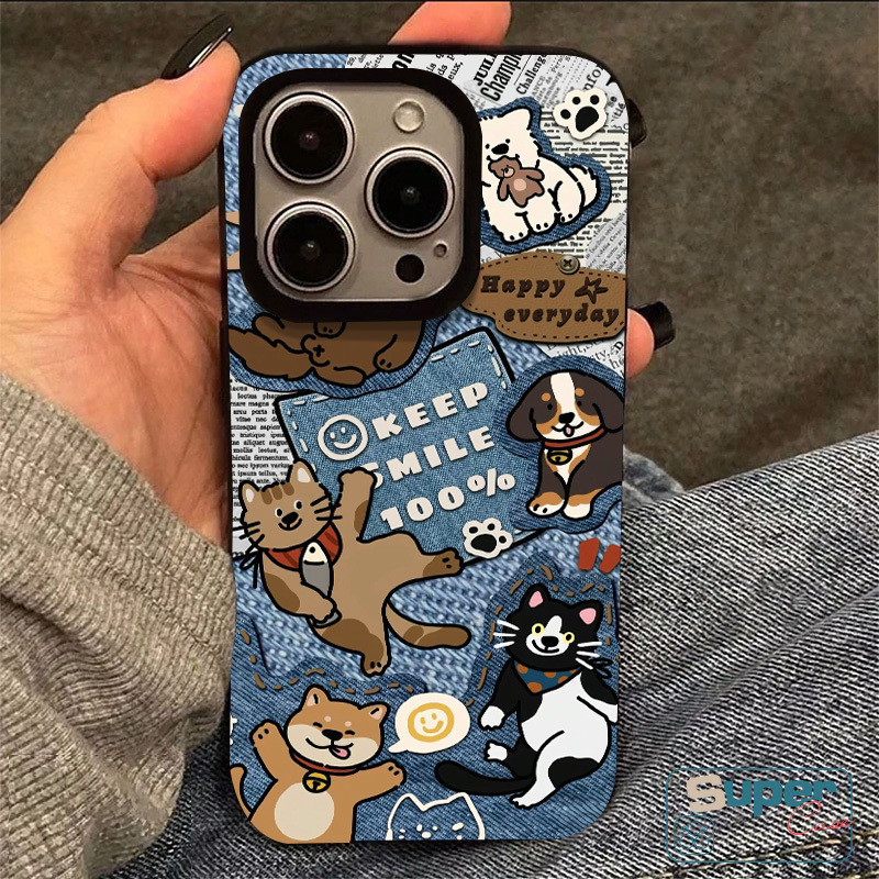 Ốp Lưng Tương Thích Cho IPhone 17 15 13 11 16 14 12 Pro Max Air 17 13 12 16 15 14 Pro 6s 7 8 16 15 14 6 Plus XR XS Max SE 2020 Hoạt Hình Mèo Con Dễ Thương Thời Trang Denim Bìa mềm