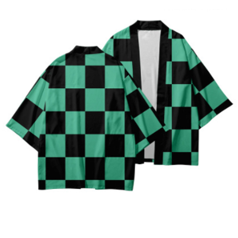 YB1 Demon Slayer Cosplay Trẻ Em kimono Haori Tanjirou Nezuko Áo Khoác Tay Ngắn Áo Khoác Trang Phục Hóa Trang Halloween Đảng Hiển Thị U
