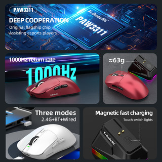 X11 Chuột không dây ba chế độ Chuột Bluetooth 12000 DPI Chuột chơi game Cảm ứng RGB Đế sạc từ tính BT / 2.4G / PAW3111 có dây