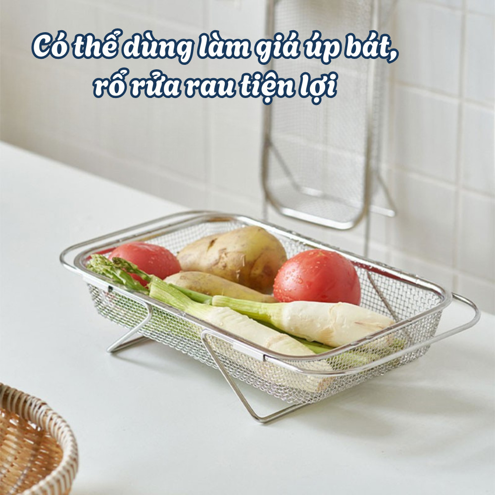 Rổ Rửa Rau Lưới Inox 304 Để Bồn Rửa Chén Kéo Giãn Thông Minh, Giá Gác Bồn Rửa Bát Richouse