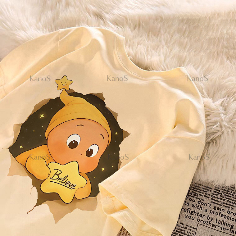 Kanos_shop | áo thun nữ form rộng, Hàn quốc dễ thương Starperson print 100% cotton áo sơ mi tay ngắn