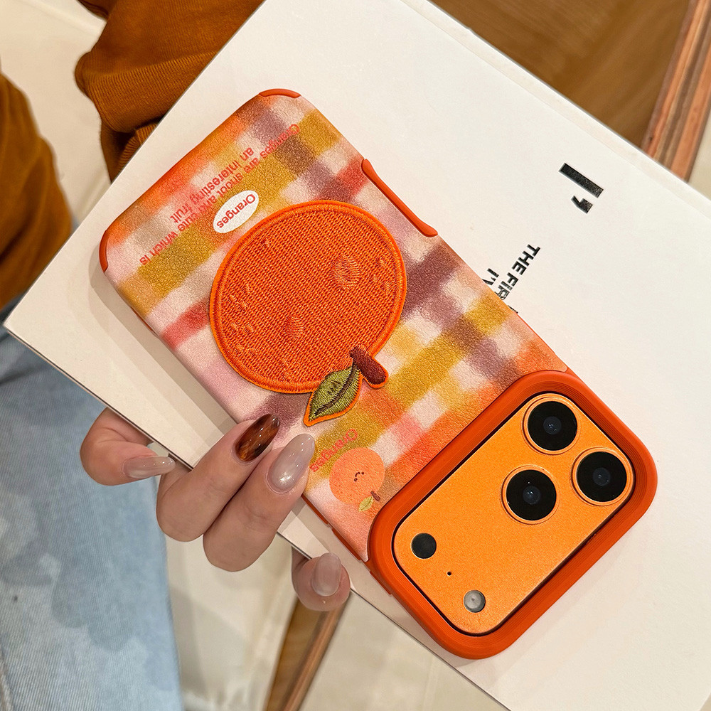 Ốp điện thoại da trái cây thêu 3D cho iPhone 17 Pro Max 16 15 14 13 12 Vỏ bảo vệ chống sốc