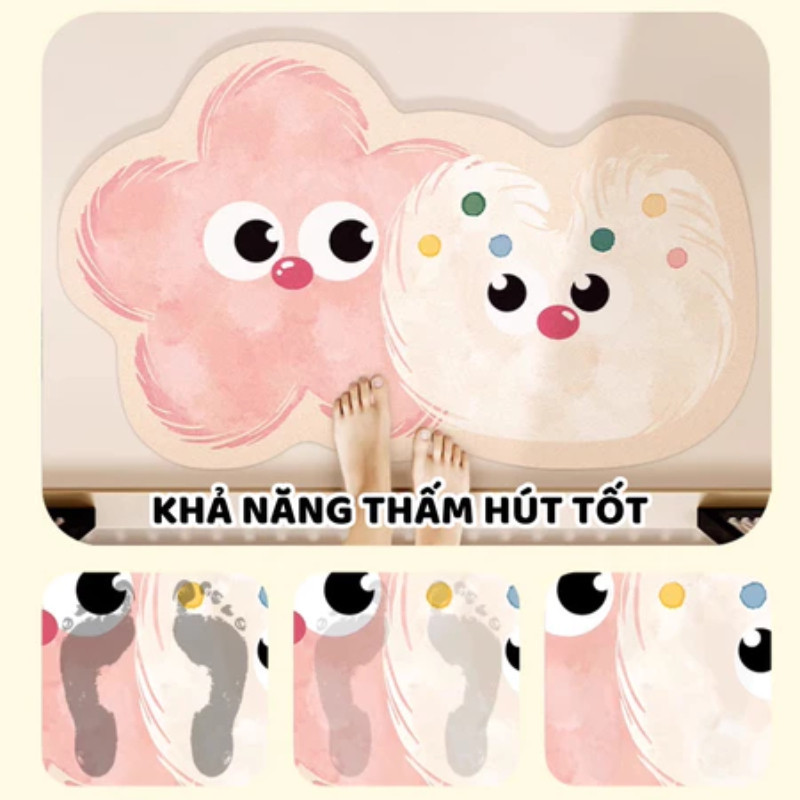 Bộ 2 Thảm Bếp Tảo Cát - Họa tiết hoạt hình dễ thương, thấm hút tốt, chống trượt hiệu quả và an toàn
