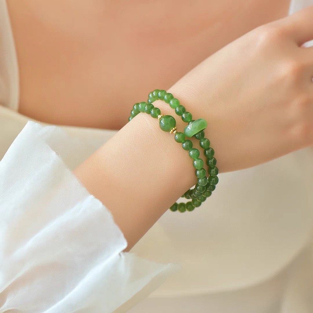 Xanh Chalcedony Hetian Jade Jasper Đôi Vòng Tròn Thiết Kế Vòng Tay Phù Hợp Với Jasper Chạy Vòng Giàu Có Pha Lê Vòng Tay