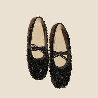 Giày đế bằng đính sequin kiểu Pháp có nơ Mary Jane