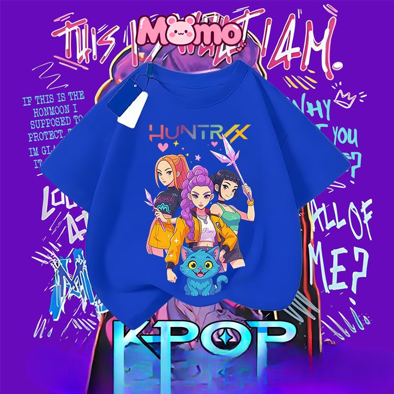 Phong Cách Mùa Hè Mới KPop Demon Hunters In Đa Năng Phong Cách Hiện Đại Thoáng Khí Cổ Tròn Tay Ngắn Áo Thun Top