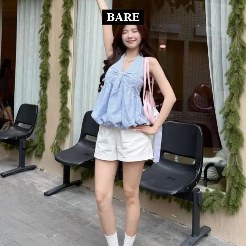 Áo Cổ Yếm Hoa Tiết Bo Chun Xoè Dáng Bí Peplum Áo Cổ Yếm Kẻ Sọc Năng Động A600 - A626 - A680