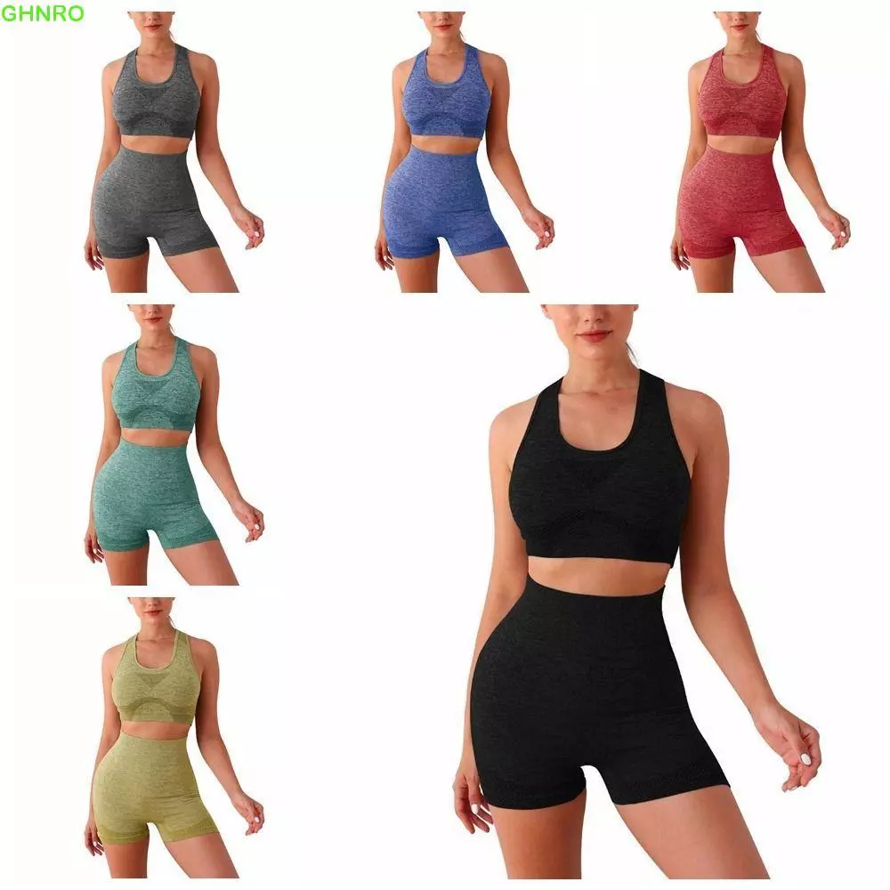 ANORMAN Bộ Yoga Quần Short Tập Gym, Bộ Đồ Thể Thao Áo Ngực Thể Thao Quần Áo Tập Yoga Quần Legging Thể Dục, Áo Tập Luyện Quần Ngắn Thoáng Khí Quần Áo Tập Gym Co Giãn Nữ Yoga