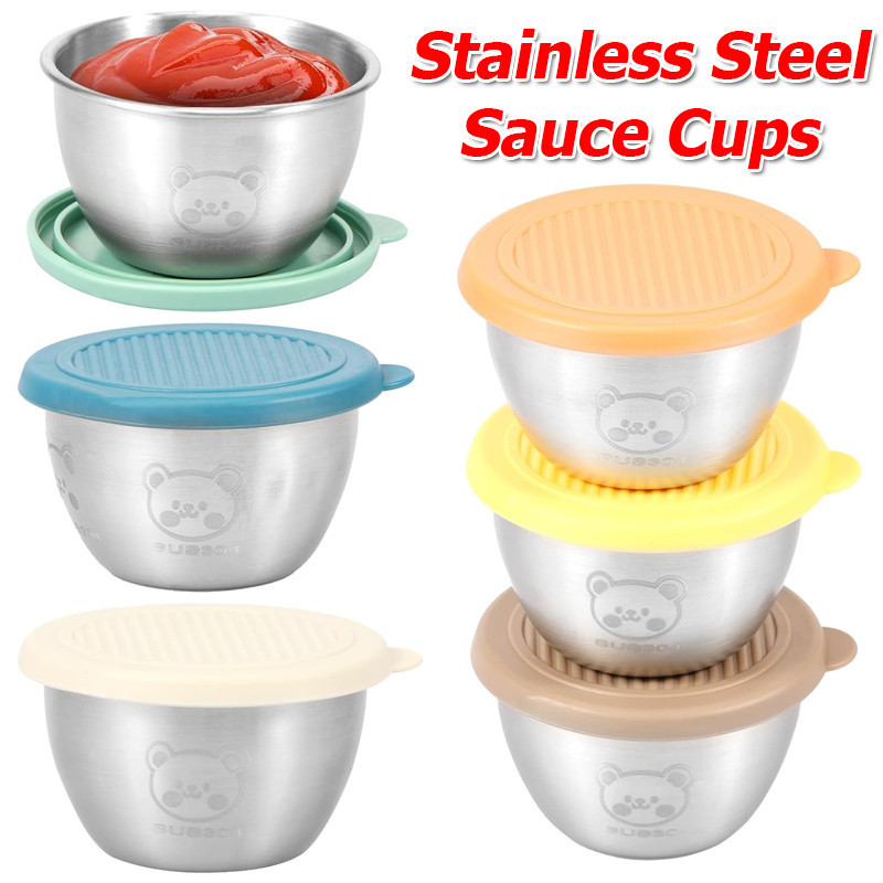 1 / 3 / 6 Cái Hộp Đựng Salad Có Nắp Silicon / Cốc Gia Vị Inox Chống Rò Rỉ