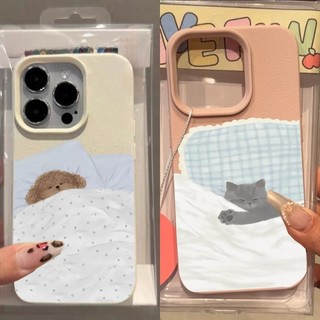 Vỏ cặp đôi chó mèo dễ thương cho IPhone 17 Pro Max 16 15 14 13 12 11 Pro Max Plus 16e 17 Air Case Cover Họa tiết động vật hoạt hình Lichee Màu kẹo mờ chống sốc