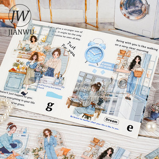 JIANWU Hàng Năm Ấm Áp Và Hòa Bình Series Vintage Life Nhân Vật Phong Cảnh Chất Liệu Cắt Dán PET Nhãn Dán Sáng Tạo Tạp Chí Văn Phòng Phẩm