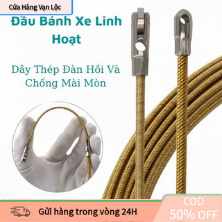 【vạn】Cáp Mồi Luồn Kéo Dây Điện Bằng Thép Dẻo Đầu Bánh Xe – 4mm Có Bi Tròn – Dùng Cho Ống Ghen Dài 5m 10m 15m – Bền Dẻo