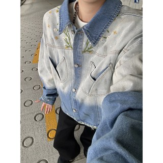 Áo khoác denim thêu retro gradient, phong cách thời thượng unisex