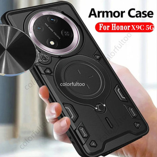 Honor X9C Hộp đựng nhẫn ô tô từ tính thông minh cho Honor X9d X9C X9A X9B HonorX9C 5G Vỏ giáp sang trọng Vỏ chống sốc chống rơi Máy ảnh đẩy trượt Bảo vệ mặt sau Vỏ cứng
