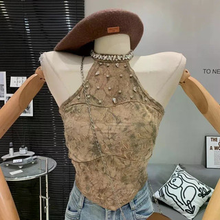 Áo Vest Không Tay Nữ Có Đính Kim Cương, Co Dãn, Dây Buộc - Thể Hiện Vóc Dáng Gợi Cảm