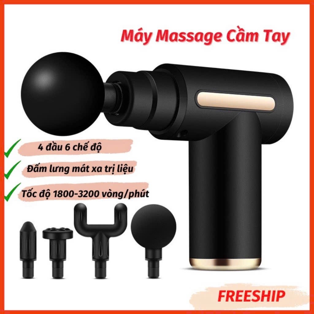 Máy MASSAGE MINI cầm tay, 4 đầu, 6 chế độ rung, giúp giãn cơ, giảm đau mỏi