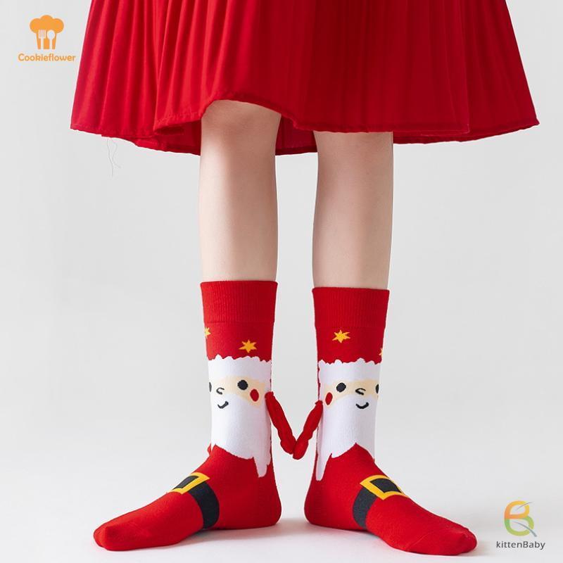 [Mèo con] 1 Đôi Ông Già Noel Dễ Thương Cây Giáng Sinh Cotton Vớ Giáng Sinh Hút Từ Tính Trong Tay Tất Unisex Cầm Tay Tất Dài Mới