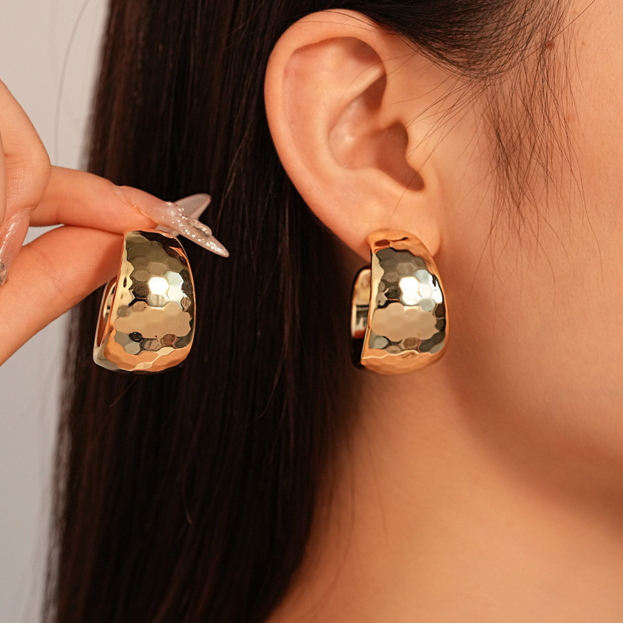 Bông tai hình chữ C mặt rộng, kim loại thép không gỉ, trang sức nữ thời thượng