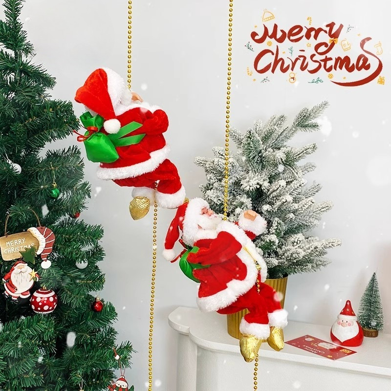 Ông Già Noel Leo Dây,ông Già Noel Leo Thang Tự động,Trang Trí Giáng Sinh, Đồ Chơi Nhạc Đèn Trang Trí Noel