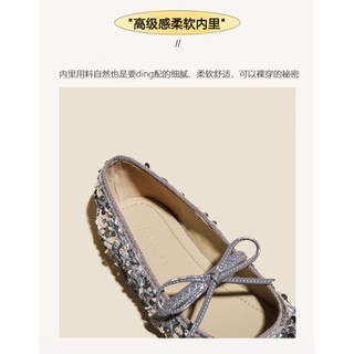 Giày đế bằng đính sequin kiểu Pháp có nơ Mary Jane