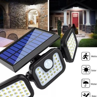 Đèn năng lượng mặt trời 80w 3 bóng 75 đèn LED cảm biến chuyển động chống nước tự động bật tắt khi có người đi ngang qua