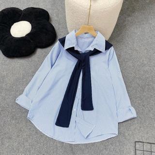 Áo sơ mi bigsize nữ tay dài kẻ sọc vải lụa mềm kèm khăn thủy thủ phong cách Hàn Quốc cho nàng Chuppy - SM49+A195