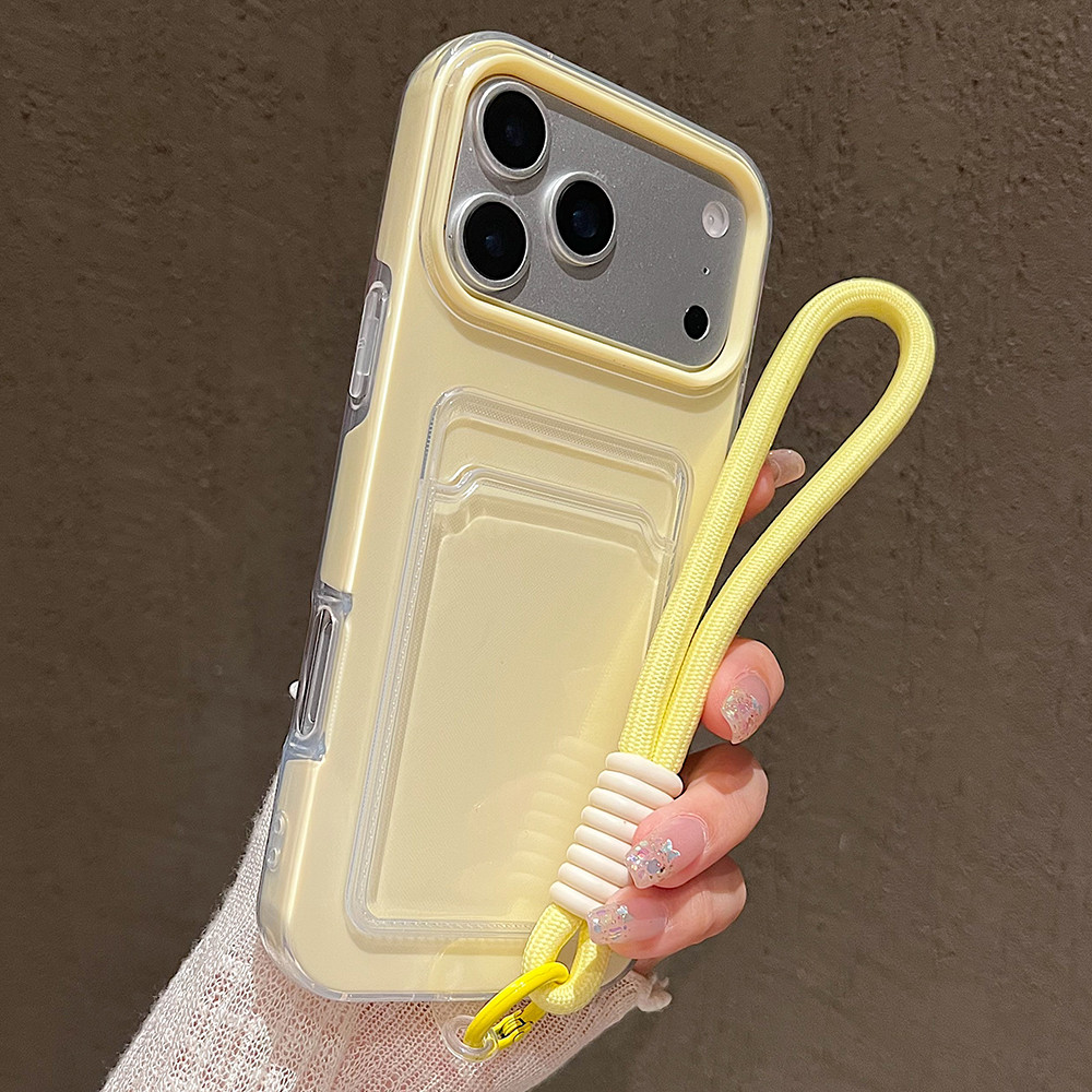 Kẹo Màu Khe Cắm Thẻ Túi Đựng Ốp Lưng Điện Thoại iPhone 17 16 15 14 13 12 11Pro Max 17 Không Khí Cổ Tay Dây Có Dây Buộc