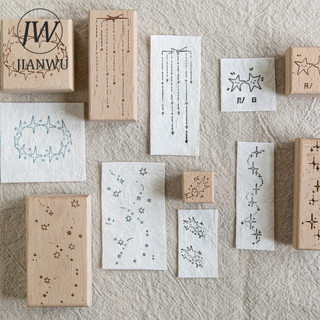 JIANWU Ngôi Sao May Mắn Đến Series Vintage Starlight Phong Cảnh Chất Liệu Cắt Dán Tem Gỗ Sáng Tạo DIY Tạp Chí Văn Phòng Phẩm