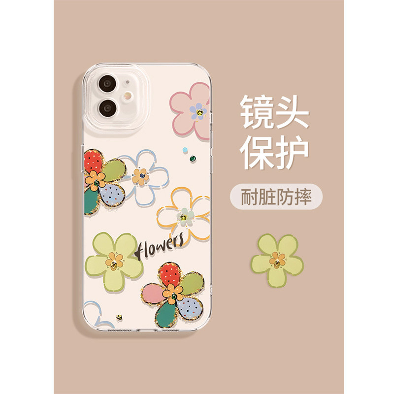 Ốp điện thoại Fresh Flower Apple 17promax 17 trong suốt 17pro Bảo vệ chống sốc có dây buộc 1625.11.17