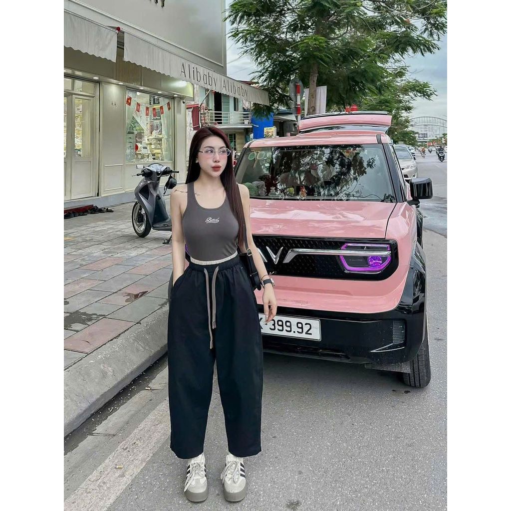 Quần baggy nữ cạp cao vải kaki loại 1 co giãn nhẹ, quần baggy ống rộng form thụng 2 túi sườn Q10