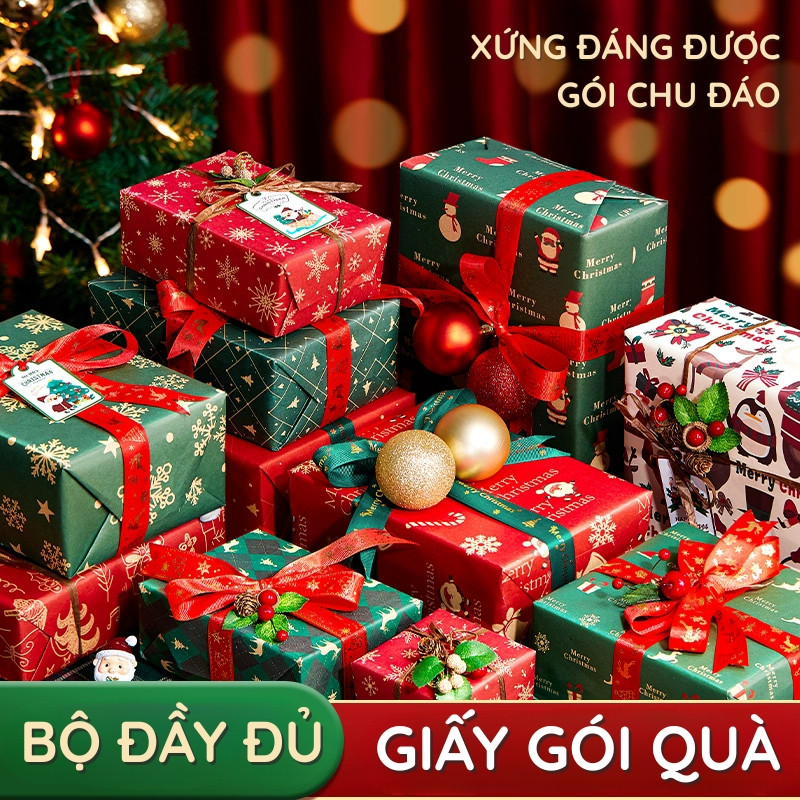 Giấy Gói Quà Noel Vintage – Cuộn Giấy Trơn Đỏ & Họa Tiết Xinh, Dùng Bọc Quà Noel & Gói Hoa Nghệ Thuật