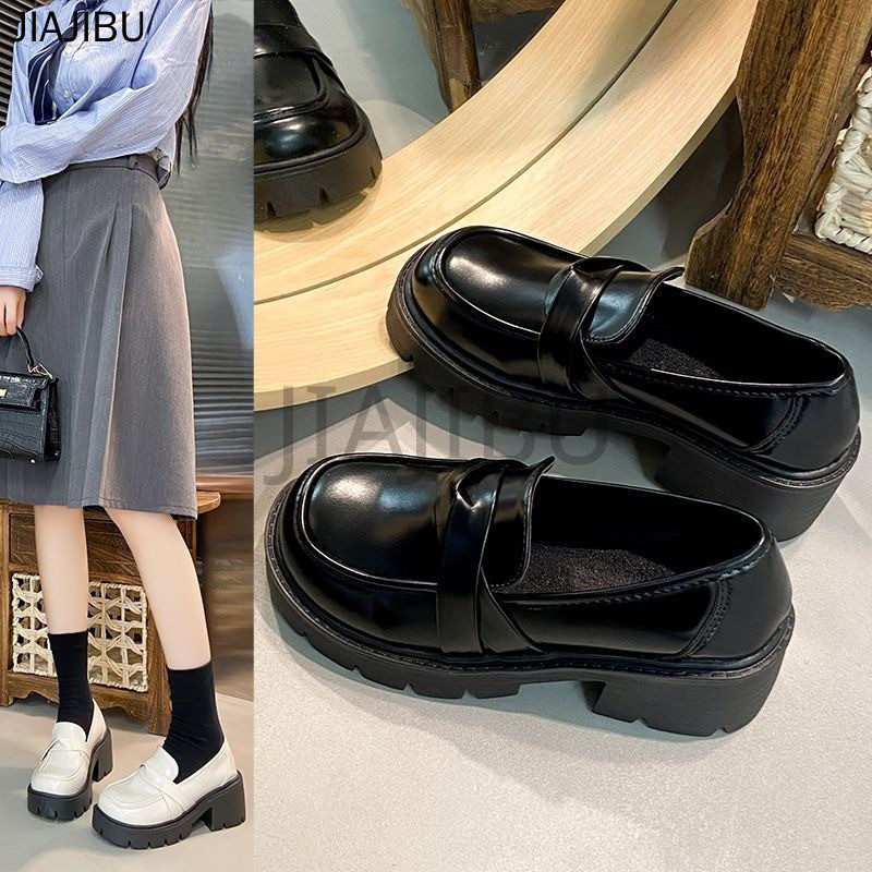 Size 35-42 Giày Da Cao Cấp Mũi Tròn Gót Dày, Chống Trượt Phong Cách Anh Dành Cho Nữ Ngoại Cỡ Korean Fashion Casual Platform Mary Jane Shoes Giày Lười Lolita Phong Cách Học Sinh Nhật Bản JK Màu Be/bạc/đen