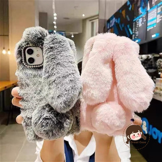 Ốp Điện Thoại Thỏ Lông Thu Đông Cho Tecno POP 10 9 8 7 6 5 4 Lite Air 2 2F Pova 7 6 5 4 3 2 Pro Neo 2 Curve 5G 4G Vỏ Dễ Thương Sang Trọng Lấp Lánh Khung Kim Cương Mềm Vỏ