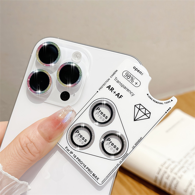 Phim bảo vệ camera điện thoại bột lấp lánh sang trọng cho iPhone 17 pro max 13 14 15 16 Pro Max Air 16 plus Phim bảo vệ màn hình ống kính cho ống kính máy khoan flash