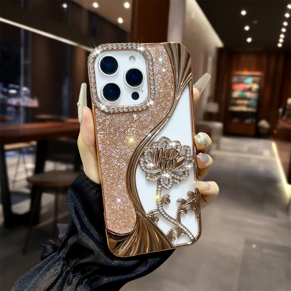 Ốp điện thoại hoa kim cương lấp lánh sang trọng cho iPhone 17 Pro Max 12 13 14 15 16 pro max Air 14 15 plus Bảo vệ Camera ống kính TPU vỏ mềm bảo vệ điện thoại