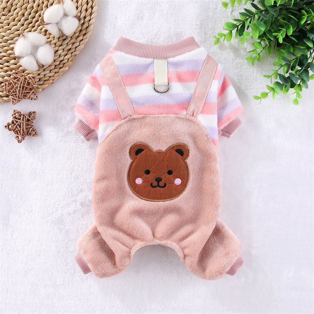 【Ready Stock】 Pet Warm Thickened Flannel Four-Leg Autumn and Winter Puppy Dog/Cat Teddy Traction Hooded Clothing Supplies Clothes EUau