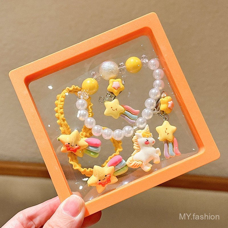 Bộ Vòng Tay Trẻ Em, Vòng Tay Đuôi Cá Kỳ Lân Đính Hạt Trang Sức Dễ Thương Kẹp Tai Hộp Quà Trang Sức