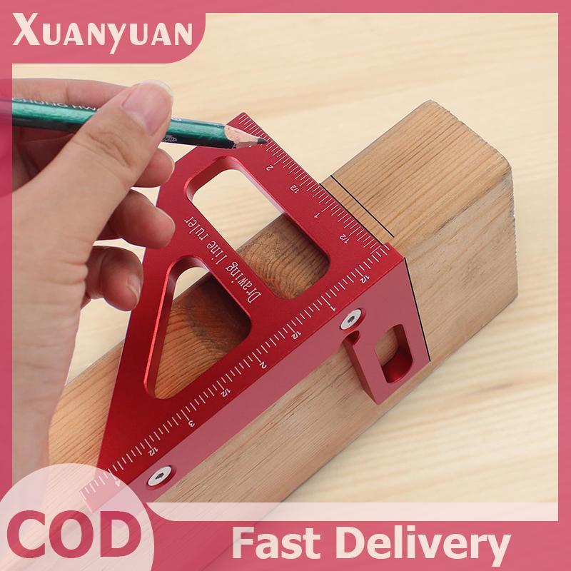 Thước tam giác hợp kim nhôm chính xác XUAN 45°/90° Dụng cụ đo lường đa chức năng 3D chế biến gỗ VN