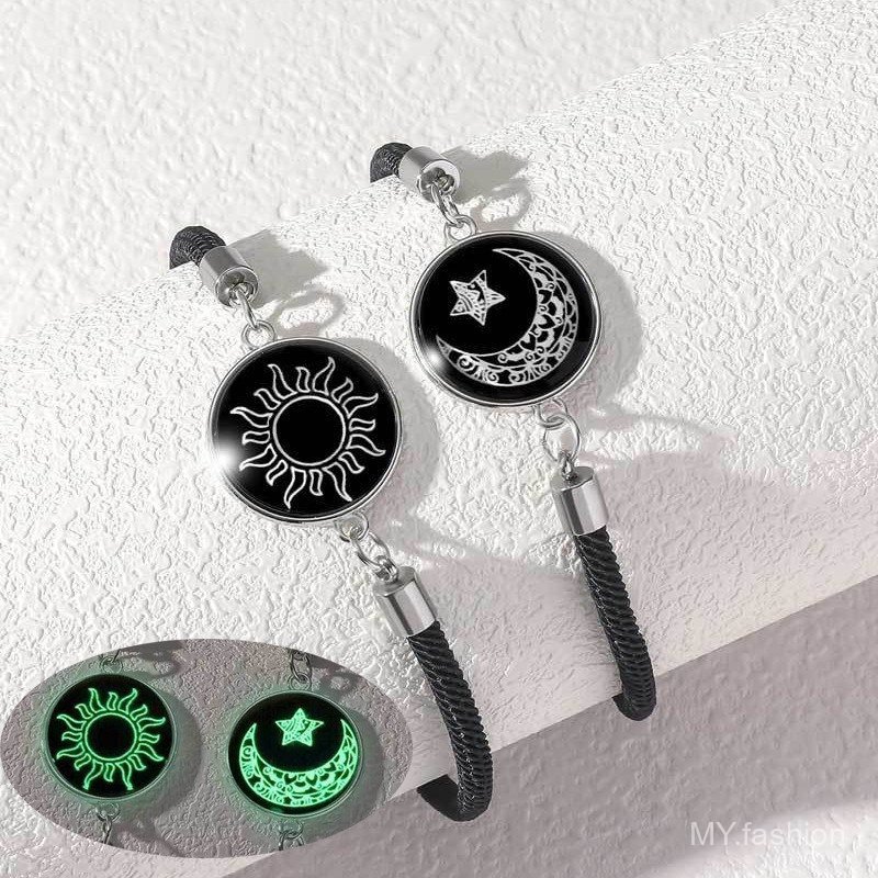 Thời trang phong cách mới Sun Moon Lovers Time Gems [Dạ quang] Vòng tay đôi, Phù hợp với mọi trận đấu [Hand-Woven] Vòng tay