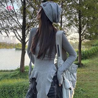 Áo thun nữ sang trọng, cổ vuông xù ruy băng, tay không đều, chất liệu mỏng mới