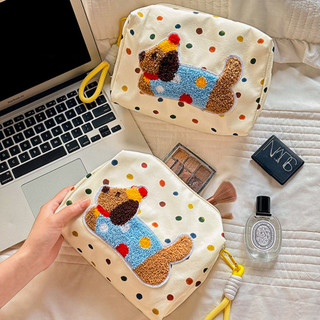 Túi Đựng Mỹ Phẩm Canvas MAISON, Túi Đựng Bút Học Sinh Cún Puppy Kèm Dây Móc Đáng Yêu