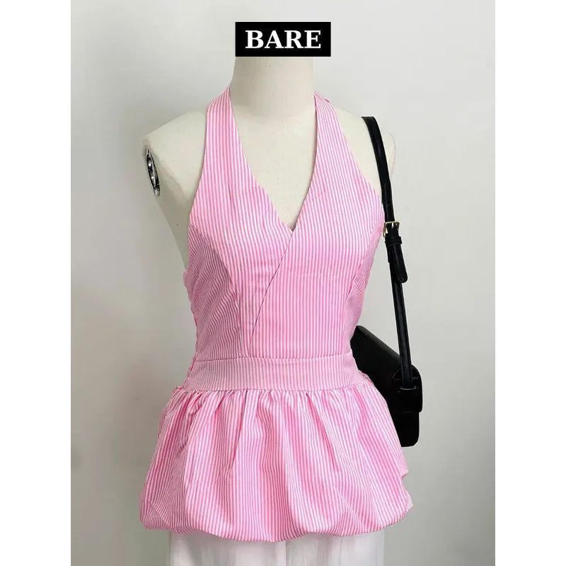 Áo Cổ Yếm Hoa Tiết Bo Chun Xoè Dáng Bí Peplum Áo Cổ Yếm Kẻ Sọc Năng Động A600 - A626 - A680