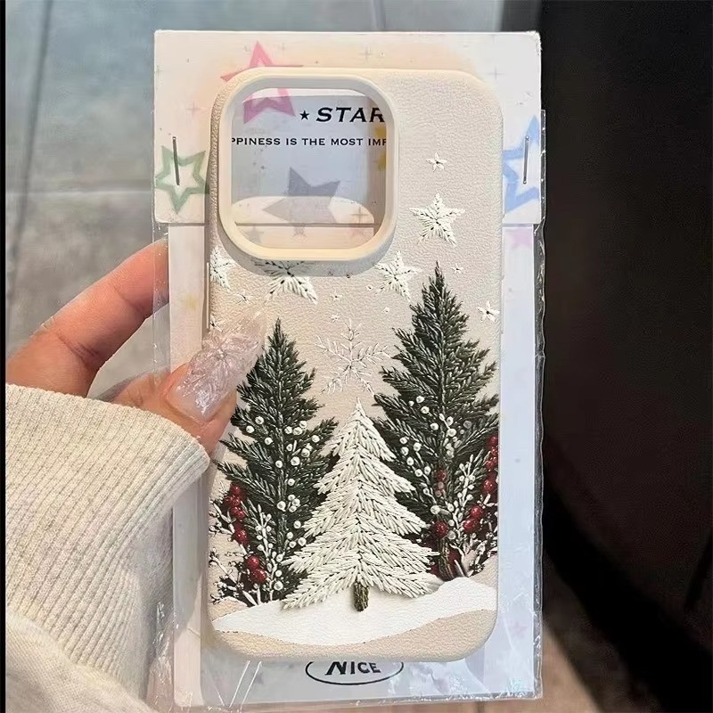 Ốp Lưng Cho iPhone 16 15 17 Pro Max 11 13 14 12 Pro Cho iPhone 16e 7 8 Plus XS Max X XR SE2022 Cây Giáng Sinh Hoa Văn Lichee Silicon Chống Sốc